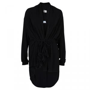 Pre Owned Lanvin Black Knit Tassel Waist Tie Detail Wrap Blouse M