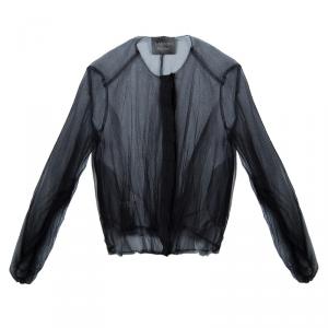 Pre Owned Lanvin Black Sheer Organza Gathered Long Sleeve Blouse M