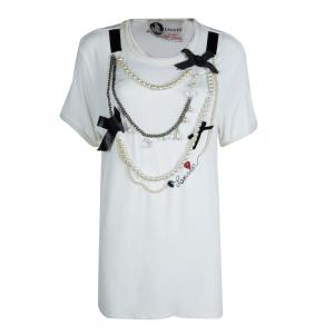 Lanvin White Jersey Embellished Necklace Detail T-Shirt M