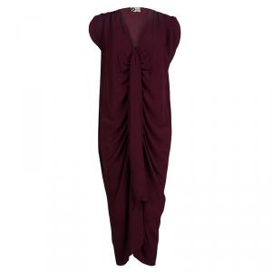 Lanvin Burgundy Silk Ruched Draped Dress S