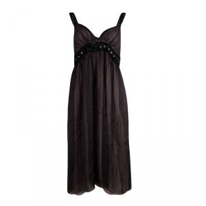 Pre Owned Lanvin Black Silk Studded Sleeveless Dress M