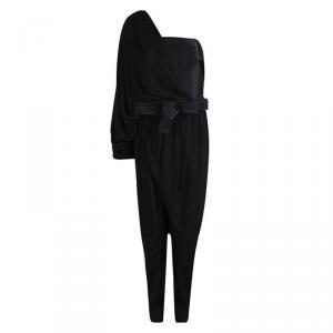 Lanvin Black One Shoulder Belted Jumpsuit L