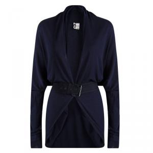 Lanvin Navy Blue Cotton Knit Draped Belted Cardigan M