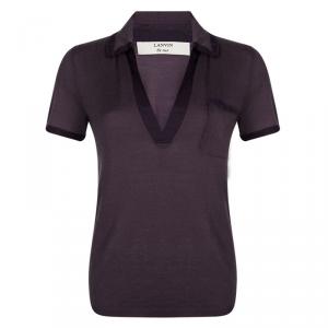 Pre Owned Lanvin Purple Knit Contrast Trim Short Sleeve Top M