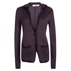 Lanvin Purple Knit Contrast Trim Button Front Cardigan S
