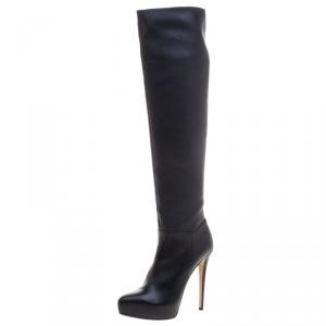 Le Silla Black Leather Over The Knee Platform Boots Size 37.5