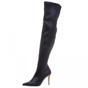 Le Silla Black Python Over The Knee Pointed Toe Boots Size 40