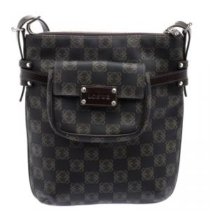 Pre Owned Loewe Dark Brown Vinyl and Leather Logos Anagram Crossbody Bag