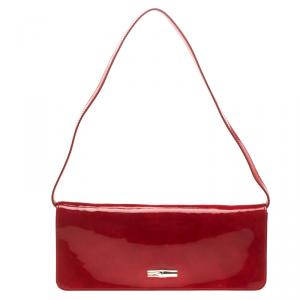 Longchamp Red Patent Leather Rousseau Burnt Clutch