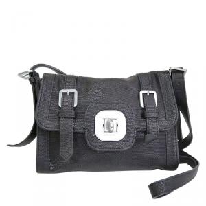 Pre Owned Longchamp Black Textured Leather Crossbody bag
