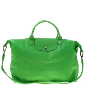 Longchamp Green Leather Large Le Pliage Tote