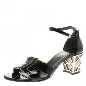 Loriblu Black Patent Leather Ankle Strap Sandals Size 37
