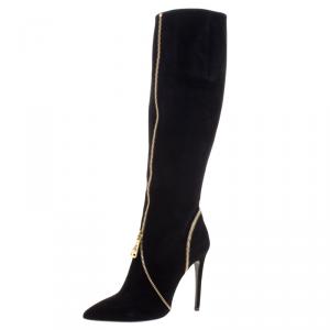 Loriblu Black Suede Zip Accent Knee High Pointed Toe Boots Size 38