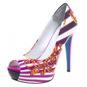 Loriblu Multicolor Print Patent Leather Peep Toe Pumps Size 40