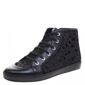 Loriblu Black Crystal Embroidered Suede and Leather High Top Sneakers Size 39