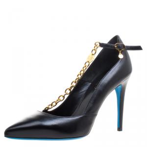 Loriblu Black Leather Chain Embellished Pointed Pumps Size 39