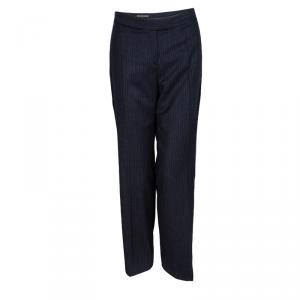 Loro Piana Navy Blue Striped Wool Wide Leg Trousers M