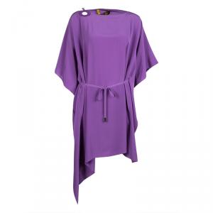Loro Piana Purple Kissy Silk Leather Trim Oversized Kaftan Tunic S
