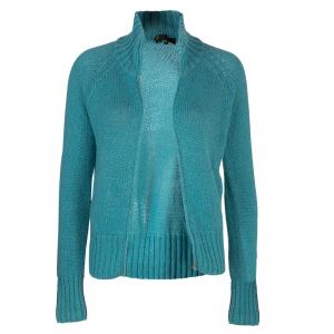 Pre Owned Loro Piana Turquoise Blue Zip Front Cardigan S