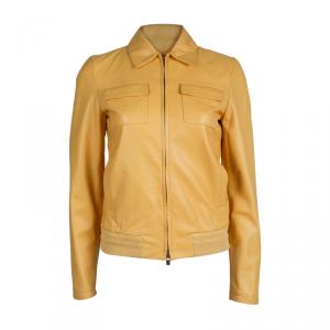 Loro Piana Mustard Yellow Lambskin Leather Jacket S
