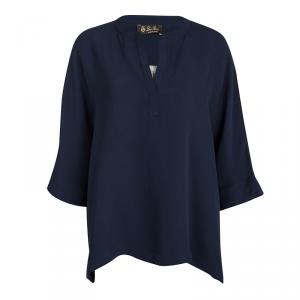 Pre Owned Loro Piana Navy Blue Silk Dolman Sleeve Oversized Blouse L