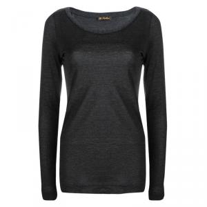 Loro Piana Grey Cashmere Slub Knit Long Sleeve Top S