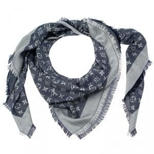 مملوكة مسبقًا Louis Vuitton Blue Monogram Wool and Silk Shawl