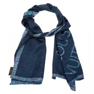 Pre Owned وشاح لوي فيتون مزين بشعار الماركة حرير أزرق منقوش 