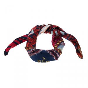 Pre Owned Louis Vuitton Red Printed Tresor Silk Square Scarf