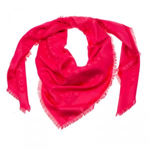 Pre Owned Louis Vuitton Pink Monogram Silk and Wool Shawl