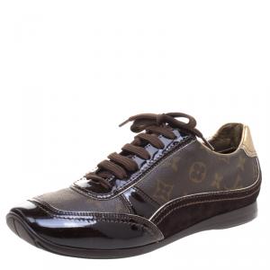 Louis Vuitton Brown Monogram Canvas and Leather Square Toe Sneakers Size 40