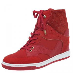 Louis Vuitton Red Leather and Suede Cliff Top Sneakers Size 39.5