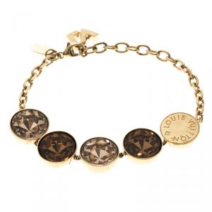 Pre Owned Louis Vuitton Over the Rainbow Brown Crystal Gold Tone Bracelet 21 cm
