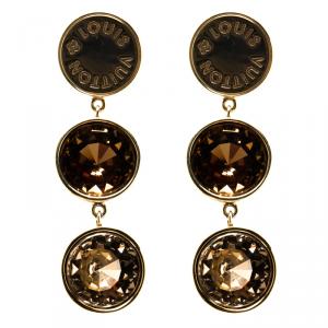 مملوكة مسبقًا Louis Vuitton Over The Rainbow Brown Crystal Gold Tone Dangle Earrings