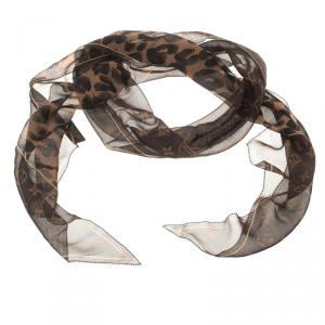 Pre Owned Louis Vuitton Brown Leopard and Monogram Silk Scarf