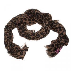 Pre Owned Louis Vuitton Brown Leopard Print Cashmere and Silk Stephen Sprouse Graffiti Scarf