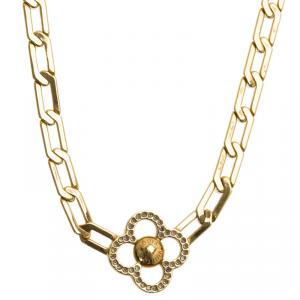 Pre Owned Louis Vuitton Flower Power Crystal Gold Tone Necklace