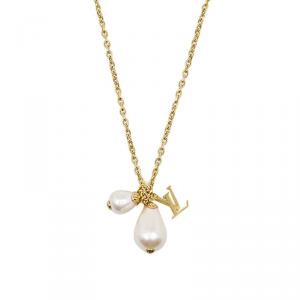 Louis Vuitton Damier Perle Pearl Gold Tone Pendant Necklace