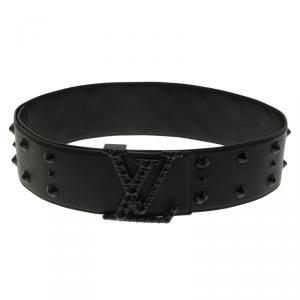 Pre Owned Louis Vuitton Dark Brown Studded Leather Clous Initiales Belt Size 75cm