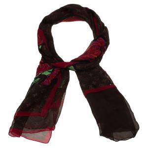 Pre Owned Louis Vuitton Limited Edition Monogram Roses Silk Chiffon Scarf