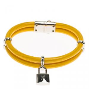 Louis Vuitton Keep It Twice Yellow Leather Padlock Charm Bracelet Size 17cm