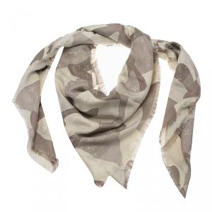 Pre Owned Louis Vuitton Cream Grey Square X-Ray Monogram Wool and Silk Shawl