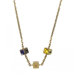 Pre Owned Louis Vuitton Gamble Monogram Crystal Gold Tone Necklace