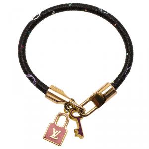 Pre Owned Louis Vuitton Luck It Multicolor Monogram Black Canvas Enamel Gold Tone Charm Bracelet 16cm