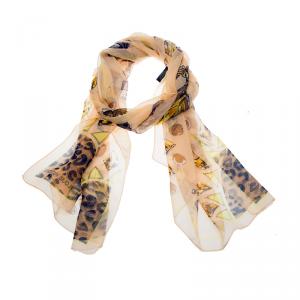 Pre Owned Louis Vuitton Peach Multicolor Jewelry and Leopard Printed Silk Scarf