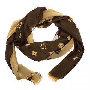 Pre Owned وشاح لوي فيتون نقوش أزهار بني 