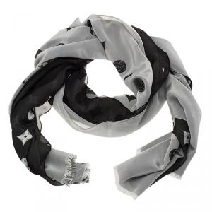 مملوكة مسبقًا وشاح لوي فيتون بنقوش أزهار أسود ورصاصي 