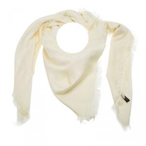 Pre Owned Louis Vuitton Cream Monogram Silk and Wool Shawl
