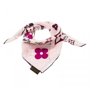 Pre Owned Louis Vuitton Pink Fleur Silk Square Scarf