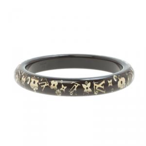 Pre Owned Louis Vuitton Brown Clear Resin Gold Tone Monogram Inclusion Bangle 19cm